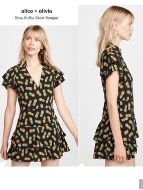 Alice + Olivia Shay romper dress SZ 10 pineapples vacation dress